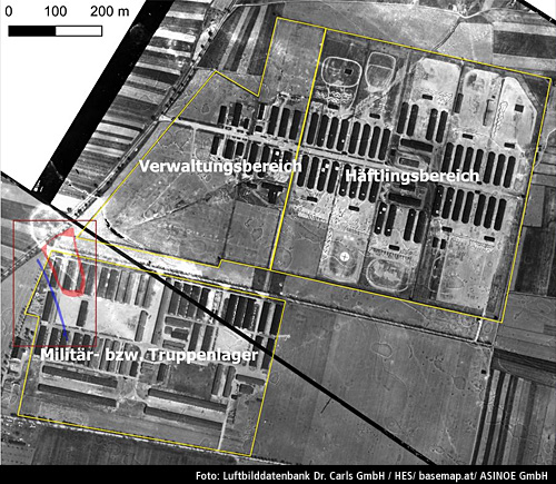 Luftbilder vom 20. 4. 1945 mit den Bereichen der Grabungen 2018 und 2019